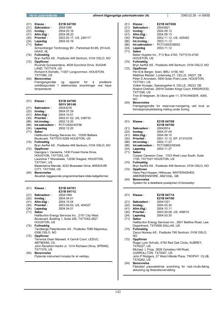 Norsk Patenttidende nr 09/05 - Patentstyret