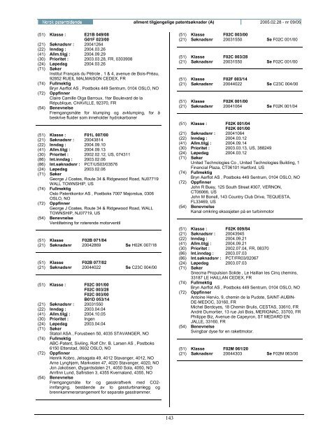 Norsk Patenttidende nr 09/05 - Patentstyret