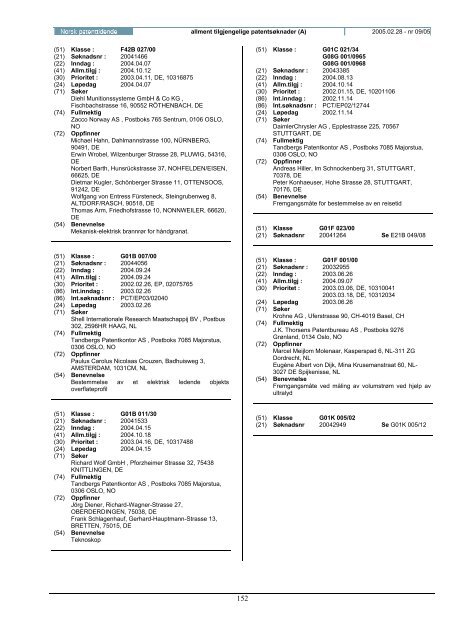 Norsk Patenttidende nr 09/05 - Patentstyret