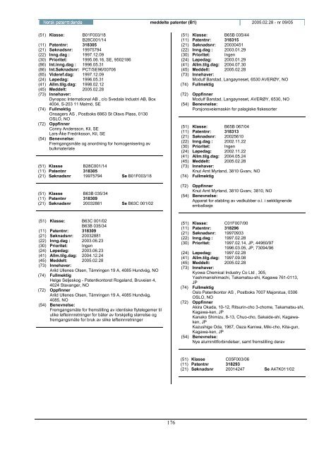 Norsk Patenttidende nr 09/05 - Patentstyret