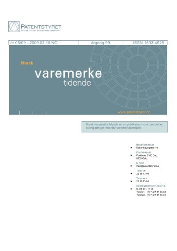 Norsk Varemerketidende nr 08/09 - Patentstyret