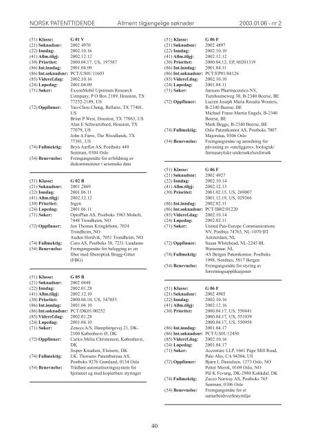 Norsk Patenttidende nr 2 - 2003 - Patentstyret