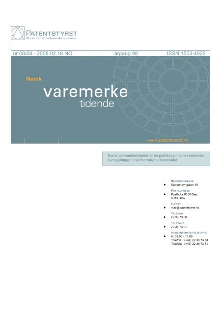 Norsk Varemerketidende nr 08/08 - Patentstyret