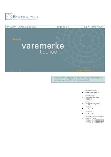 Norsk Varemerketidende nr 09/07 - Patentstyret