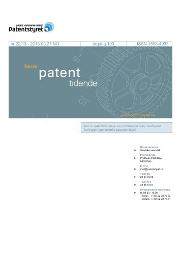 Norsk Patenttidende nr 22/13 - Patentstyret