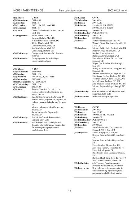 Norsk Patenttidende nr 04 - 2002 - Patentstyret