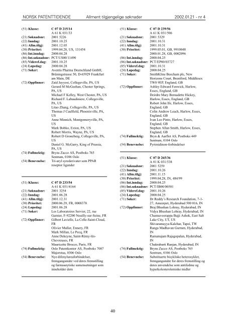 Norsk Patenttidende nr 04 - 2002 - Patentstyret