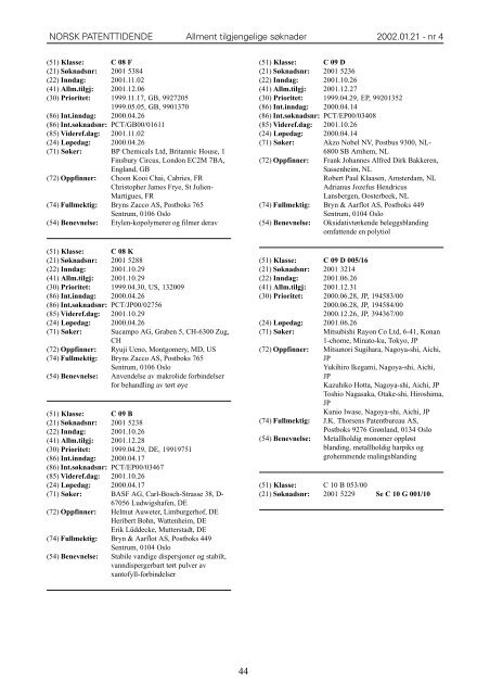 Norsk Patenttidende nr 04 - 2002 - Patentstyret