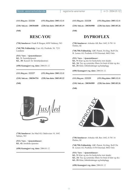 Norsk varemerketidende nr 03 - 2004 - Patentstyret