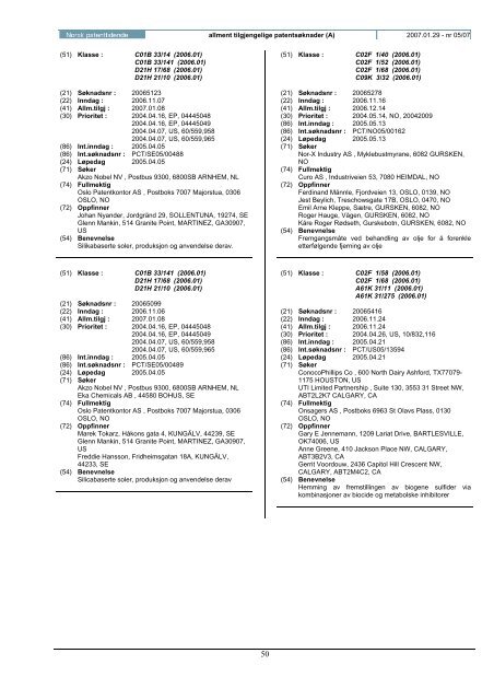 Norsk Patenttidende nr 05/07 - Patentstyret