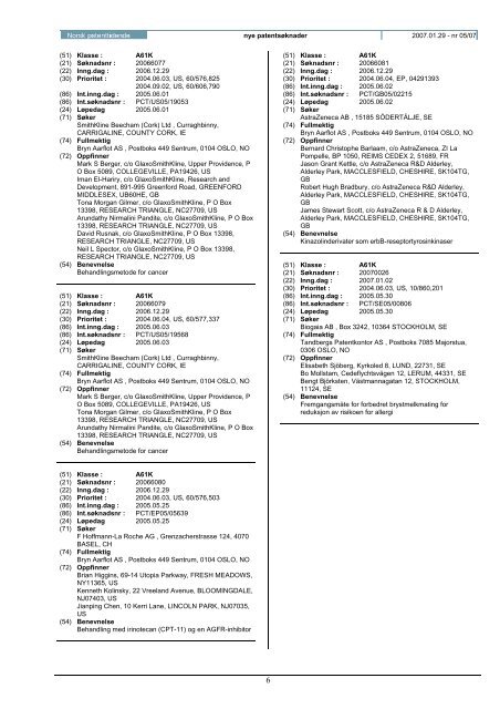 Norsk Patenttidende nr 05/07 - Patentstyret