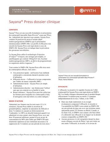 Sayana® Press Dossier Clinique - PATH