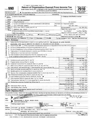IRS Form 990 informational return for PATH Vaccine Solutions, 2010