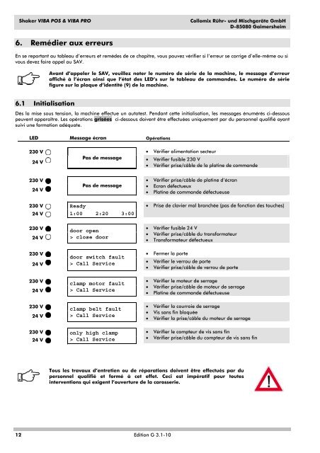 Manuel d'utilisation Shaker VIBA POS & VIBA PRO - Collomix