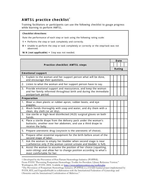 Path Checklist Skills Checklist - Path
