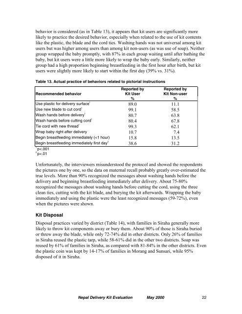 Nepal Clean Home Delivery Kit: Evaluation of the Health Impact - Path