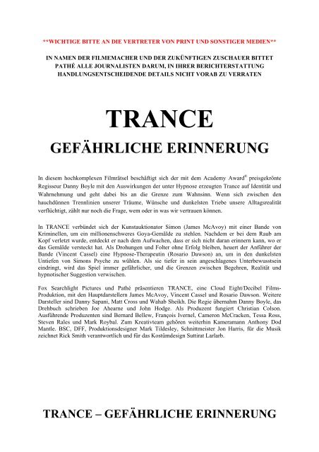 trance gefährliche erinnerung - Pathé Films AG Zürich