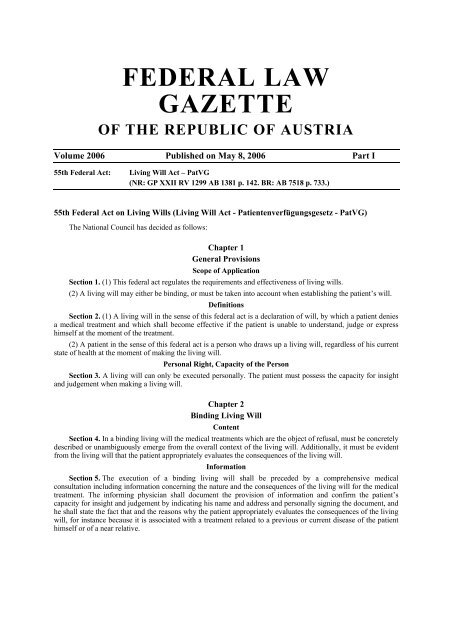 FEDERAL LAW GAZETTE OF THE REPUBLIC OF AUSTRIA ...