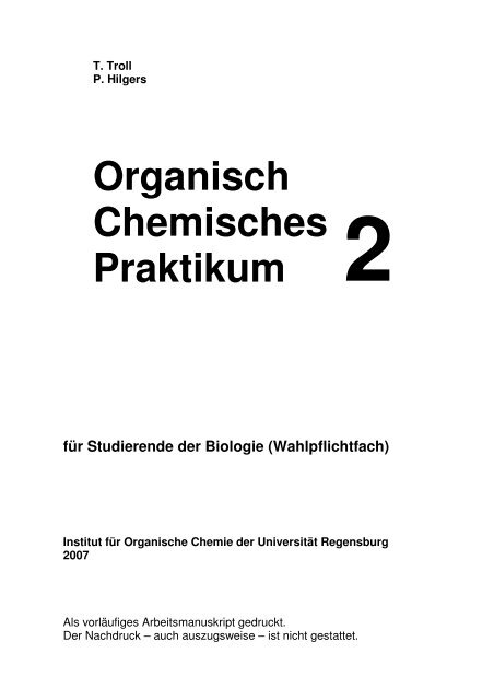 Universität Hamburg Institut Für Organische Chemie Organisch Chemisches Praktikum 2 - Institut für Organische Chemie