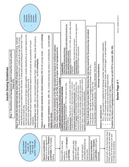 Insulin, Subcutaneous NPO or Continuous Enteral Feeding Orders