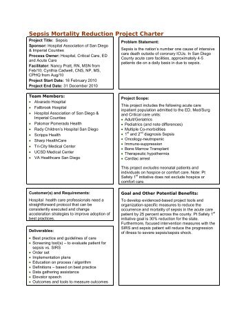 Sepsis Mortality Reduction Project Charter - Patientsafetycouncil.org