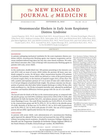 Neuromuscular Blockers in Early Acute Respiratory Distress ...