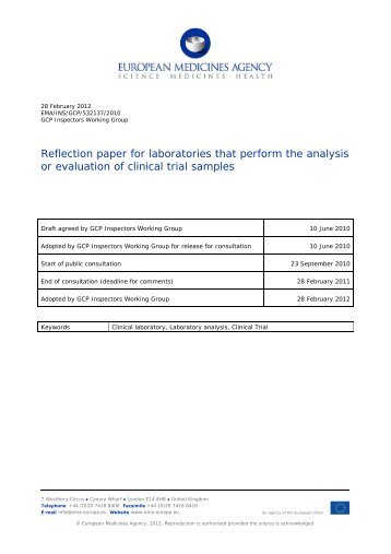 EMA Reflection paper for laboratories