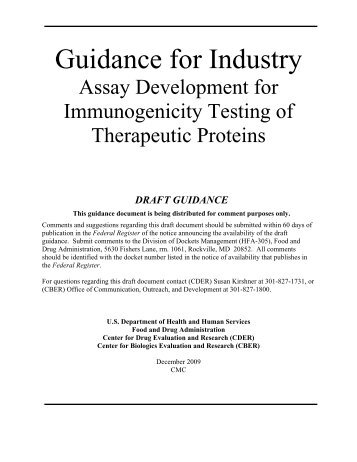 FDA Guidance for Industry - Assay Development for Immunogenicity Testing of Therapeutic Proteins