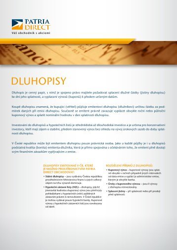 Dluhopisy - detailnÄjÅ¡Ã­ informace - Patria Direct