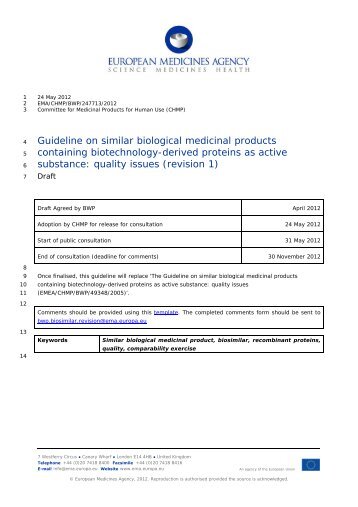 EMA Guideline on similar biological medicinal products