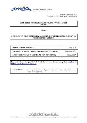 EMA Guideline on immunogenicity assessment of biotechnology-derived therapeutic proteins