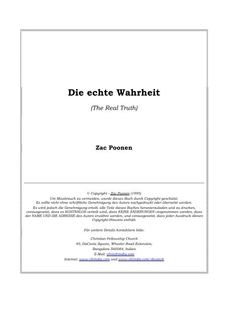 Die echte Wahrheit - Zac Poonen