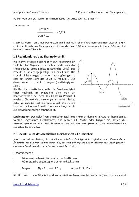2. Chemische Reaktionen und Gleichgewicht - PatrickReinke.de