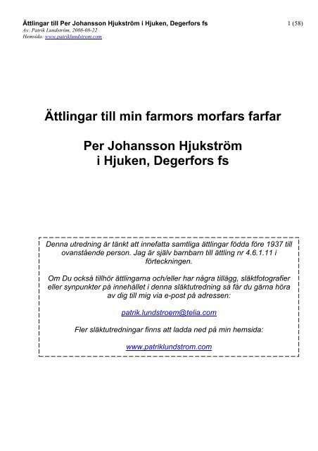 A Ttlingar Till Per Johansson Hjukstra M I Hjuken Lundstra M