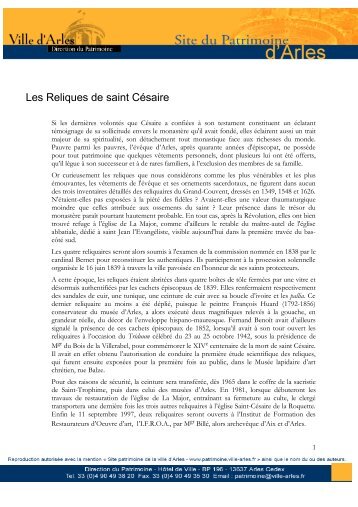 Les Reliques de saint Césaire - Patrimoine de la ville d'Arles