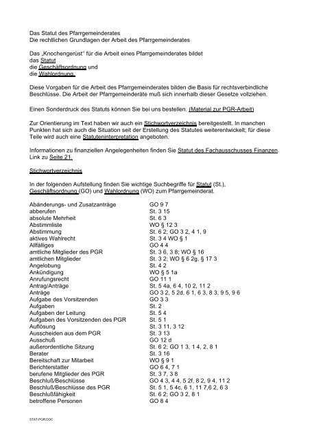 Das Statut des Pfarrgemeinderates Die rechtlichen ... - Diözese Linz