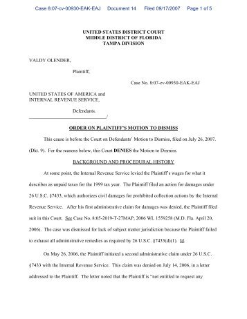 Order on Plaintiff's Motion to Dismiss - Patriot Network