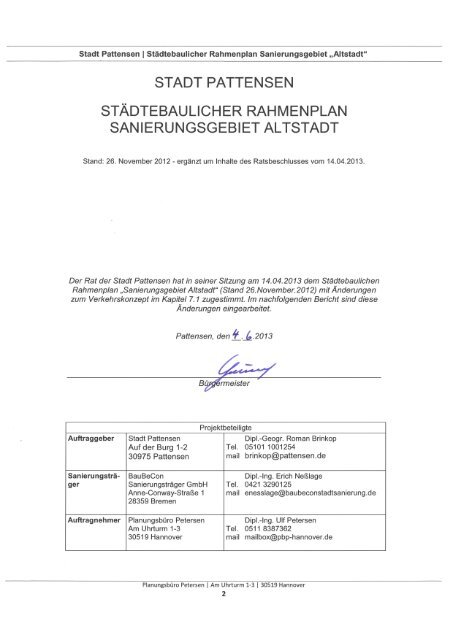 Städtebaulicher Rahmenplan Sanierungsgebiet ... - Stadt Pattensen