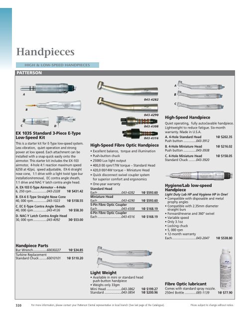 Handpieces 320 to 341 Patterson Dental/Dentaire Canada