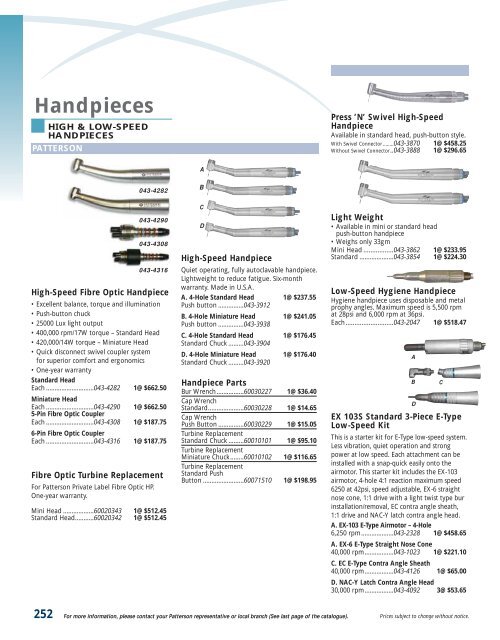 Handpieces Patterson Dental/Dentaire Canada