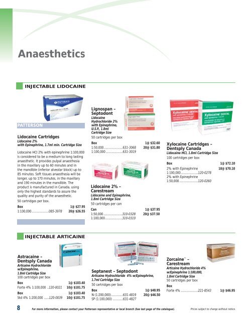 Anaesthetics - Patterson Dental/Dentaire Canada