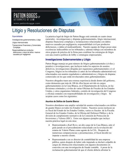 Litigio y Resoluciones de Disputas Patton Boggs