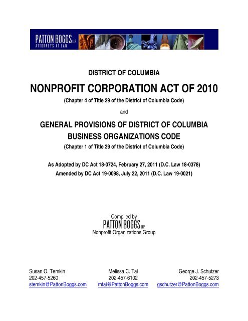 The New D.C. Nonprofit Corporation Act - Patton Boggs