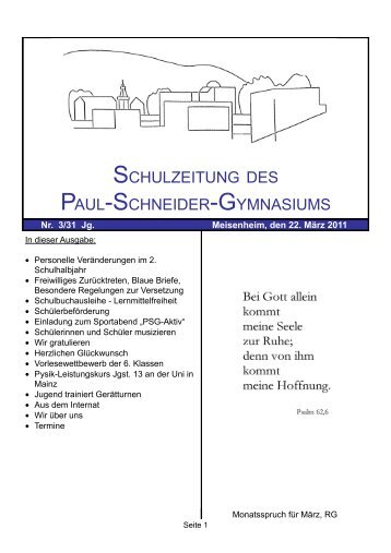 SCHULZEITUNG DES PAUL-SCHNEIDER-GYMNASIUMS