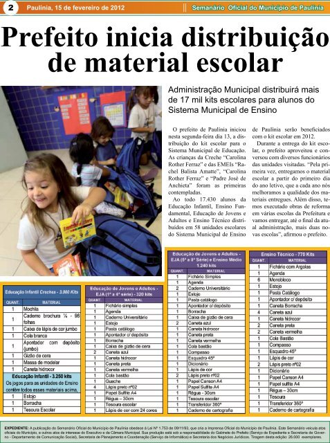 Prefeitura de PaulÃ­nia inicia distribuiÃ§Ã£o de material escolar