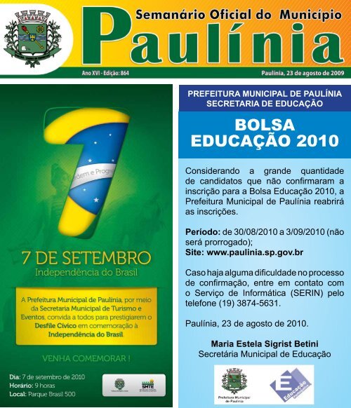 bolsa educaÃ§Ã£o 2010 - Prefeitura Municipal de PaulÃ­nia - Governo ...