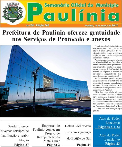 atos do poder executivo - Prefeitura Municipal de PaulÃ­nia