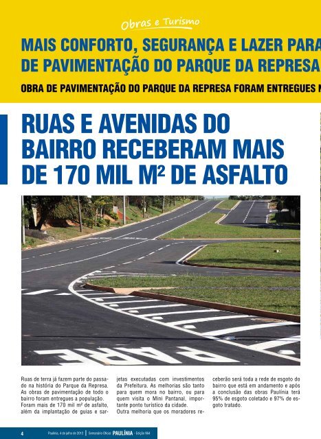 obras de pavimentaÃ§Ã£o do parque da represa beneficiam 5 mil ...