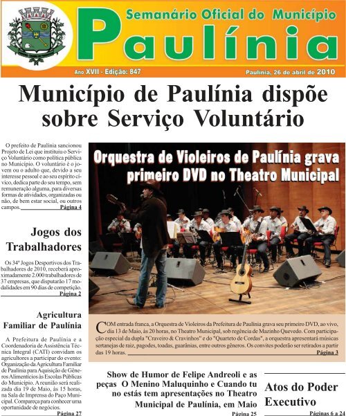 MunicÃ­pio de PaulÃ­nia dispÃµe sobre ServiÃ§o VoluntÃ¡rio - Prefeitura ...