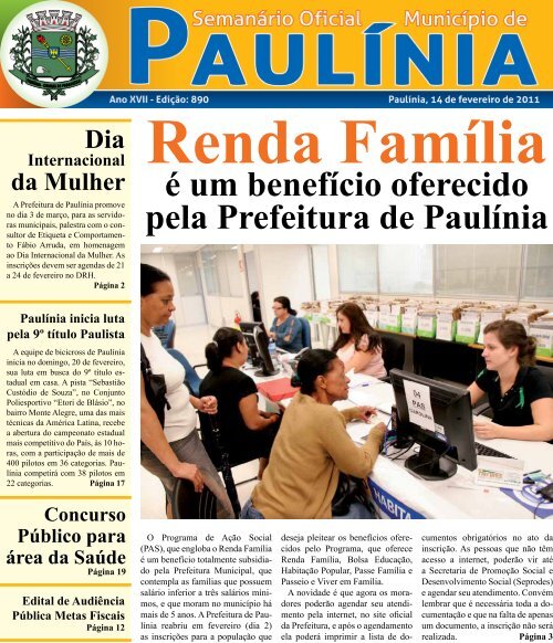 Renda FamÃ­lia Ã© um benefÃ­cio oferecido pela Prefeitura de PaulÃ­nia ...
